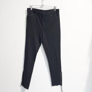 Ralph Lauren Pants Medium Black Pull On Lace Ankles Genuine Leather Trim